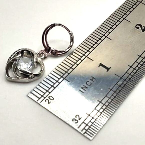 925 Silver Necklace Ring & Earring Set White CZ Diamonds Heart Stones Valentines - Picture 6 of 8